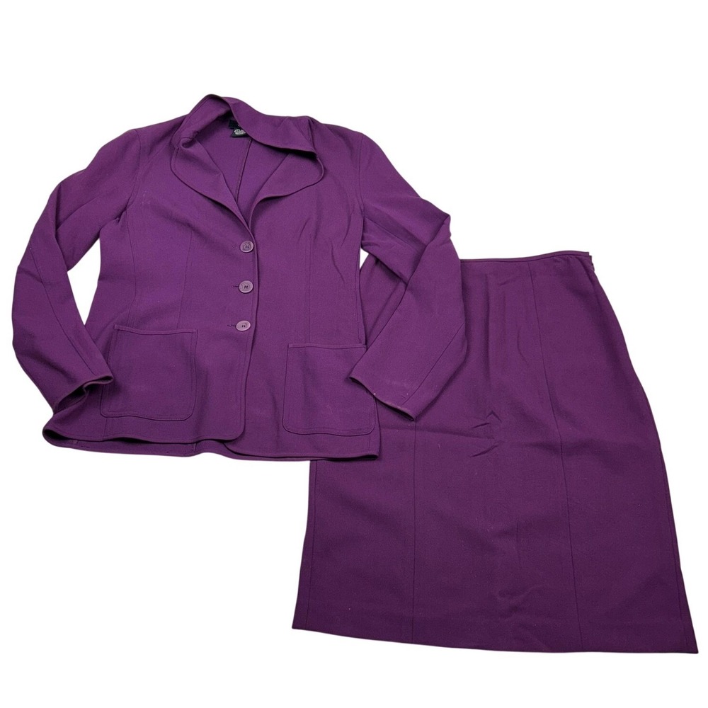 Peck & Peck Skirt‎ Suit 4 Purple 3-Button Blazer Midi Skirt Professional Mod